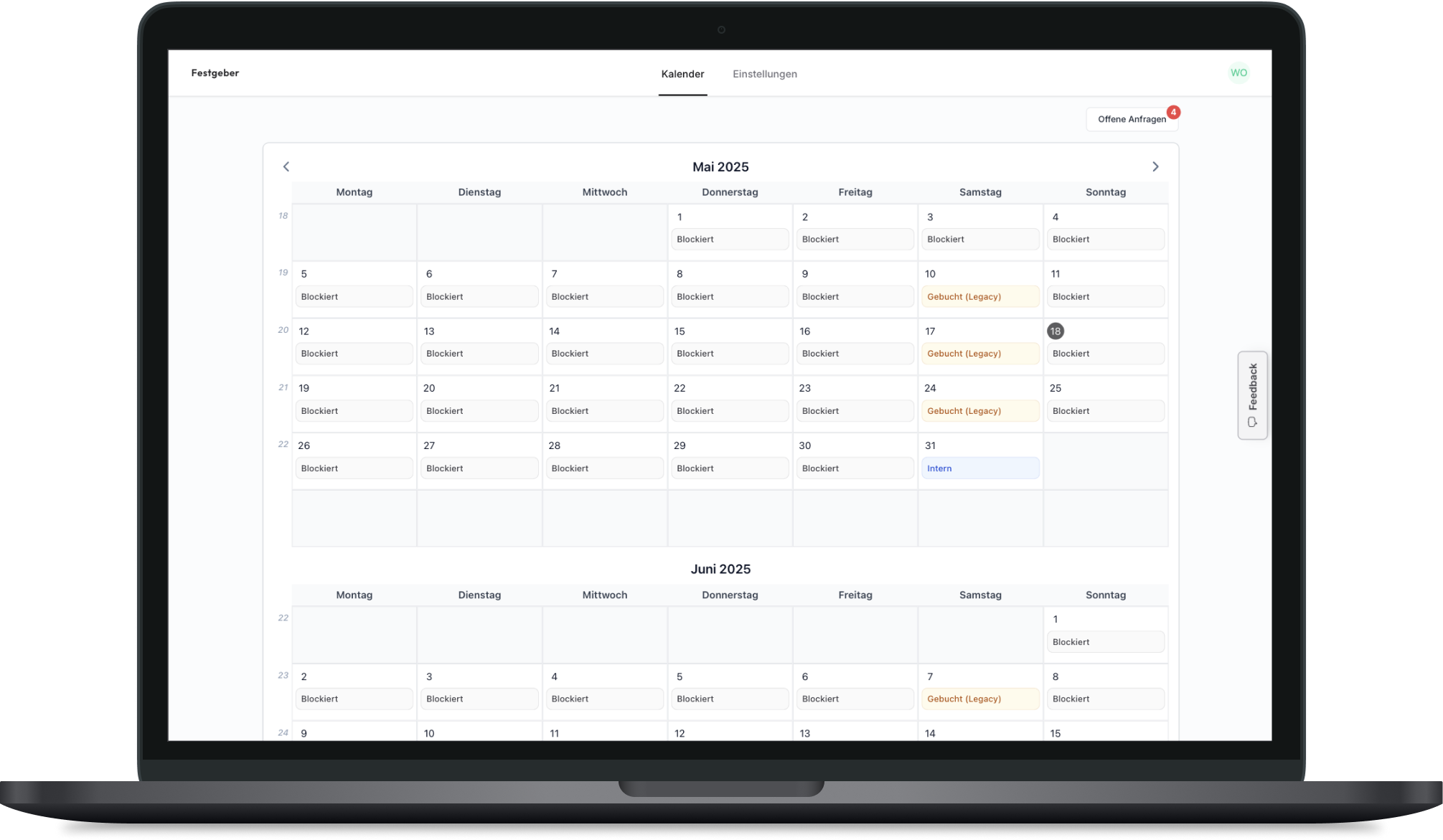 Festgeber Dashboard